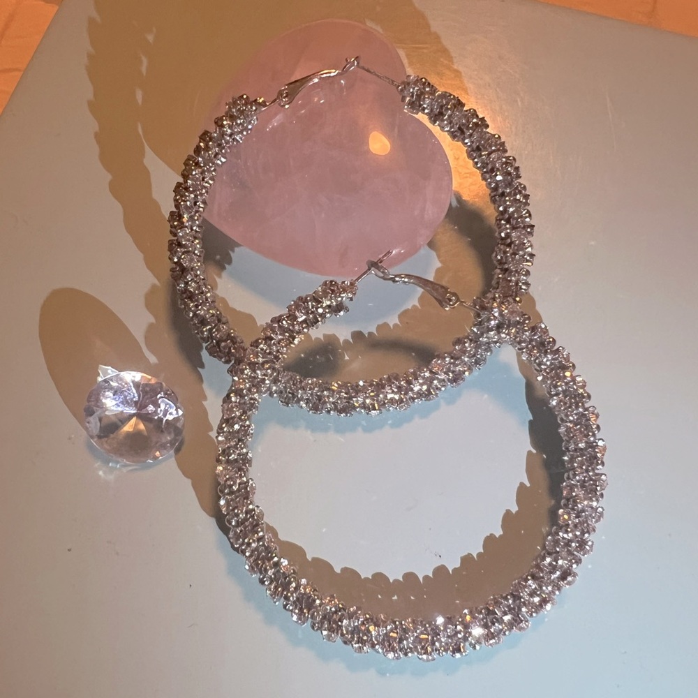 Beautiful Sparkling Crystal Silver Hoop Earrings